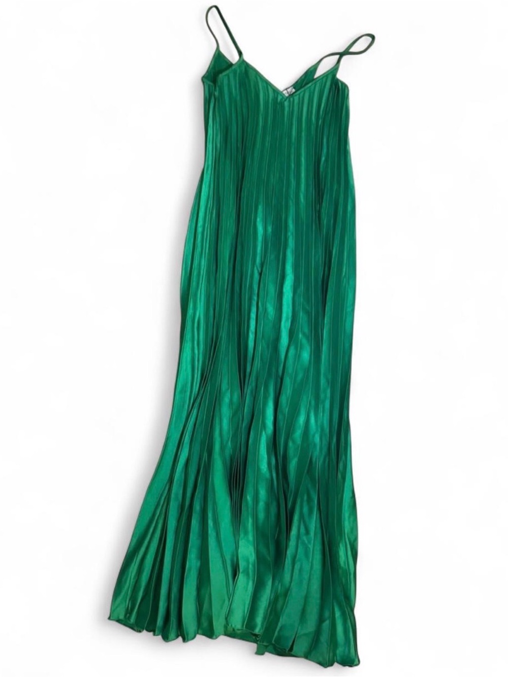 🐚Emerald Green Pleated Satin Maxi Dress